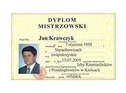 Dyplom mistrzowski Jana Krawczyka z 2009 roku